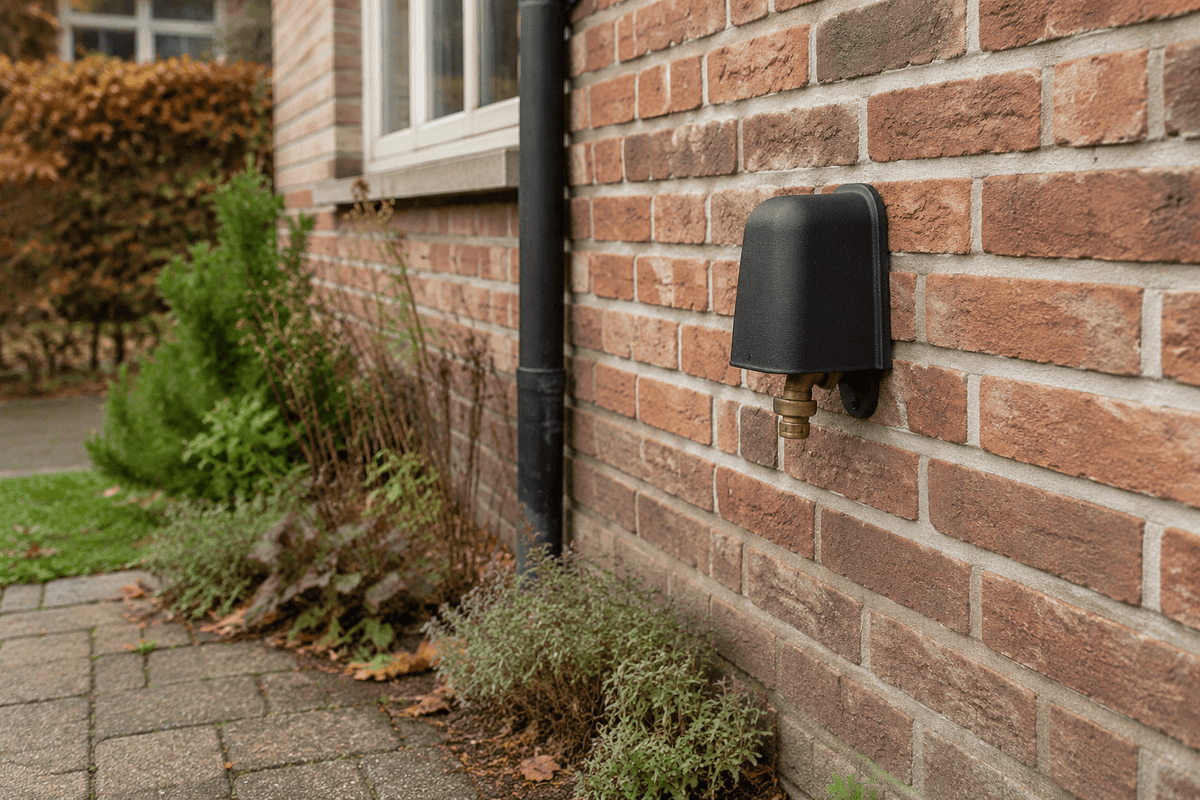Buitenkraan met hoes als aanvullende bescherming tegen winterse kou