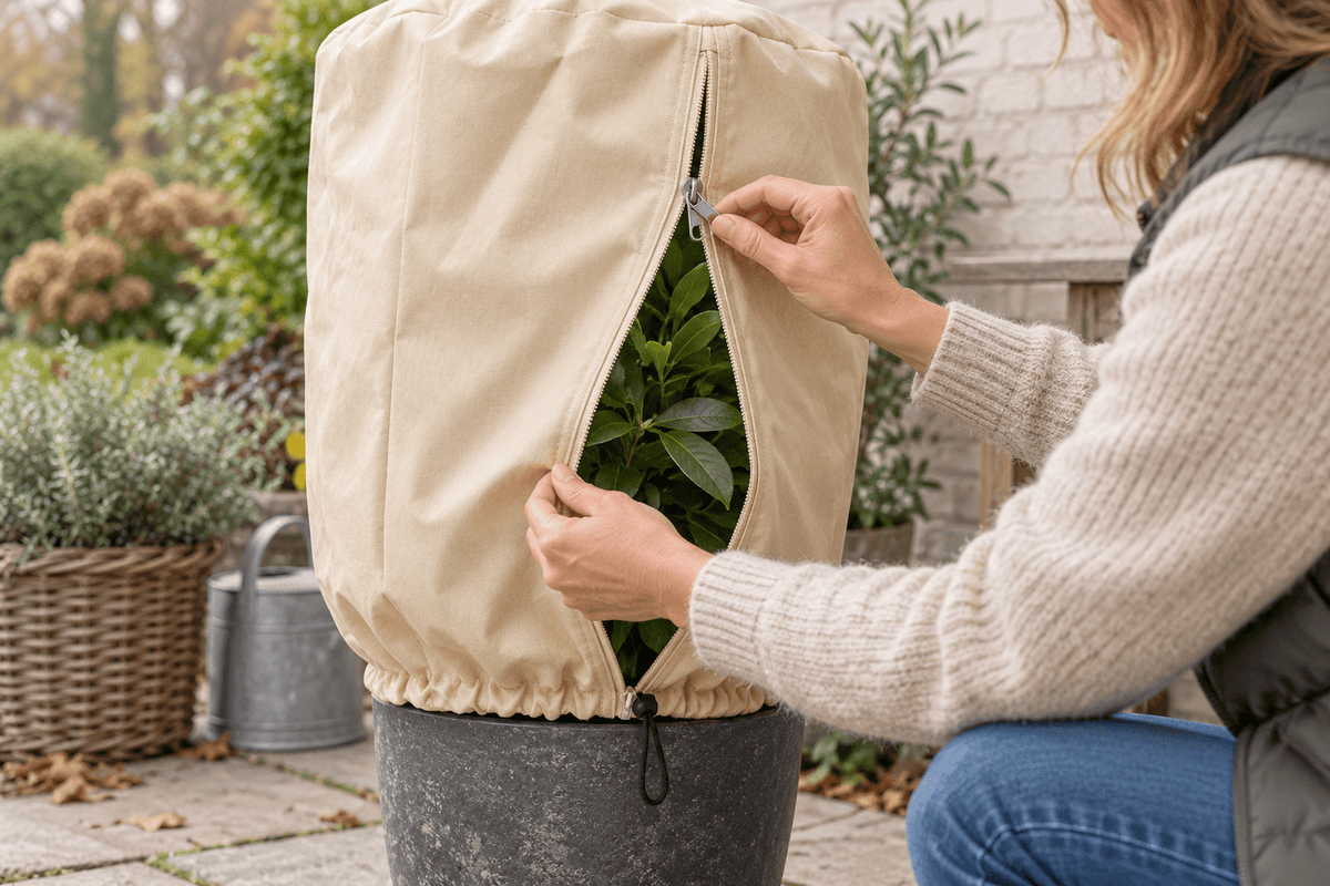 Sfeerillustratie: een plantenhoes openen om de plant te controleren